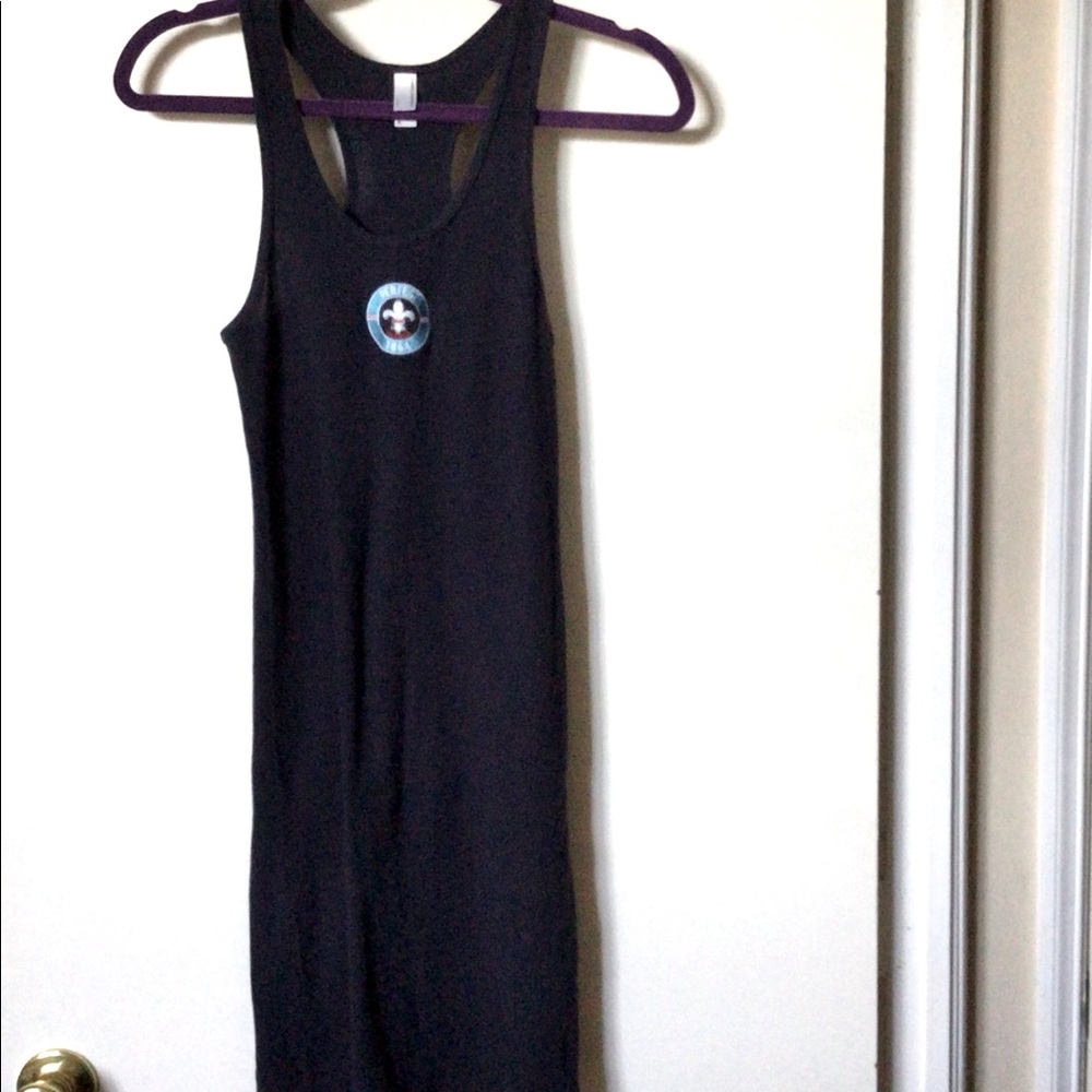 Navy Tank Dress Sleeveless Racerback Cotton Embroidered by American Apparel, M